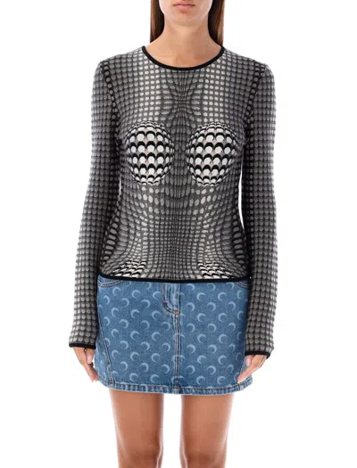 MARINE SERRE MOON SKIN JACQUARD KNIT FITTED SWEATER