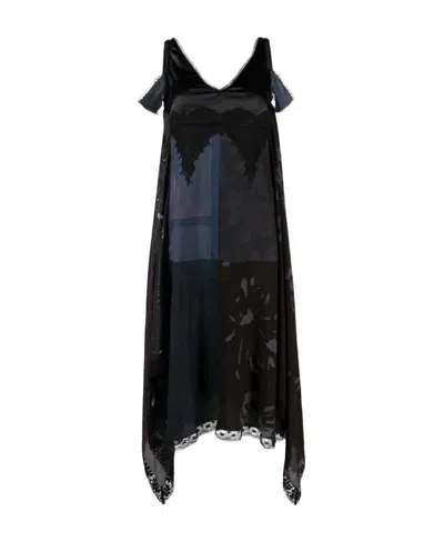 MARINE SERRE MARINE SERRE LACE-DETAILED V-NECK MIDI DRESS