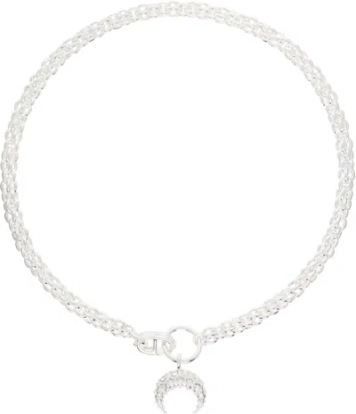 MARINE SERRE SILVER RHINESTONE MOON CHAIN NECKLACE