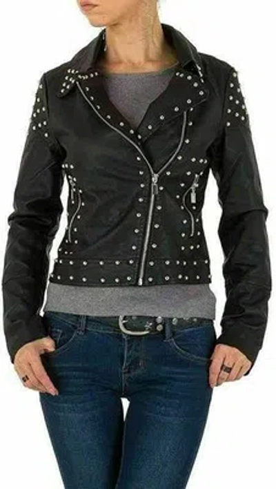 MARKENLOS DAMEN ANSTÄNDIGE MODE FESTLICHE SCHWARZ SILBERNE NIETEN MOTORRADJACKE