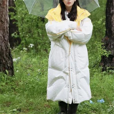 MARKENLOS DAMEN DAUNENJACKE MITTELLANGER, DOPPELSEITIGER PAARMANTEL MIT GEKREUZTEN KNIEN