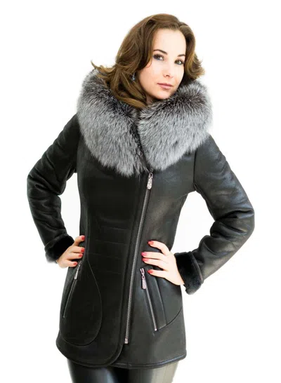 MARKENLOS DAMEN WINTER JACKE PARKA MANTEL PELZ SILBERFUCHS PELZKRAGEN ECHTFELL ECHTPELZ