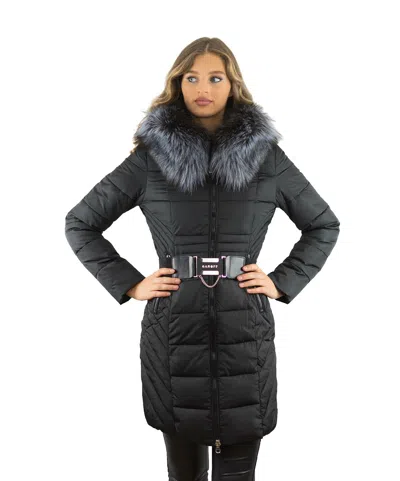 MARKENLOS DAMENMANTEL STEPPMANTEL DAUNEN MANTEL MIT PELZ PELZKRAGEN ECHTFELL SILBERFUCHS