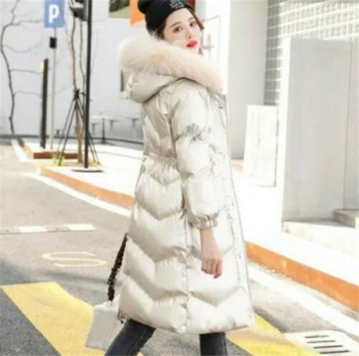 MARKENLOS M-2XL DAMENMODE WINTER KAPUZE KUNSTPELZ MANTEL DAUNEN BAUMWOLLE DICKER WARM