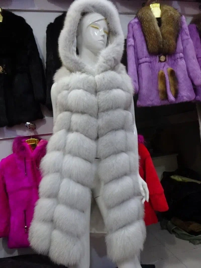 MARKENLOS PELZ WESTE COATS ECHTE FUCHSPELZ WESTE WESTE WESTE JACKE MÄNTEL KAPUZE L”100CM