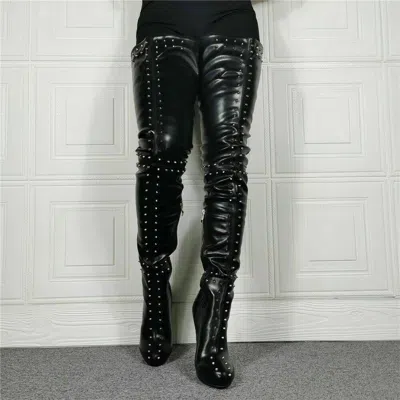 MARKENOLS DAMEN HIGH HEEL POINTY NIETEN OBERSCHENKEL STIEFEL OVERKNEE REISSVERSCHLUSS SCHUH