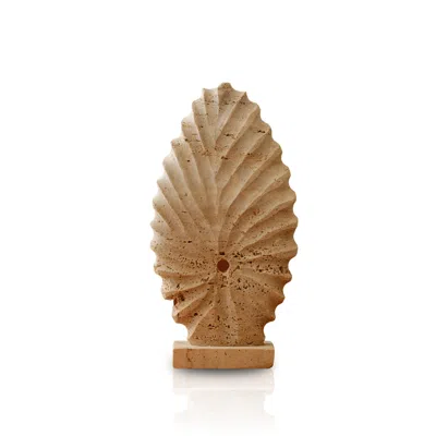 MARLETH NEUTRALS TRAVERTINE HERRINGBONE DECOR – HAND-CARVED NATURAL STONE SCULPTURE