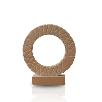MARLETH NEUTRALS TRAVERTINE RING SCULPTURE – HAND-CARVED CIRCLE ACCENT ON STONE BASE