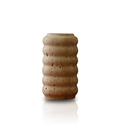 MARLETH BROWN WAVY TRAVERTINE VASE BEIGE STONE & CARVED SURFACE