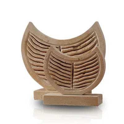 MARLETH NEUTRALS SET OF TWO HANDMADE TRAVERTINE CRESCENT DECOR SET