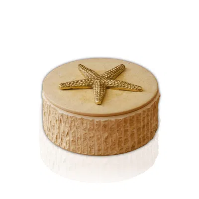 MARLETH WOMEN'S BROWN TRAVERTINE STARFISH BOX – HAND-CARVED STONE STORAGE WITH BRASS DETAIL