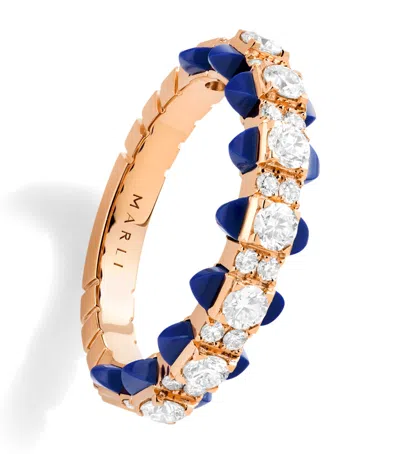 MARLI NEW YORK MARLI NEW YORK ROSE GOLD, DIAMOND AND LAPIS LAZULI TIP-TOP RING
