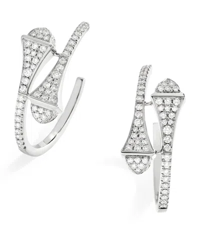 MARLI NEW YORK SMALL WHITE GOLD AND DIAMOND CLEO HOOP EARRINGS