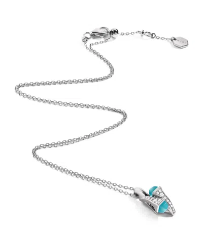 MARLI NEW YORK WHITE GOLD, DIAMOND AND BLUE CHALCEDONY CLEO PENDANT NECKLACE