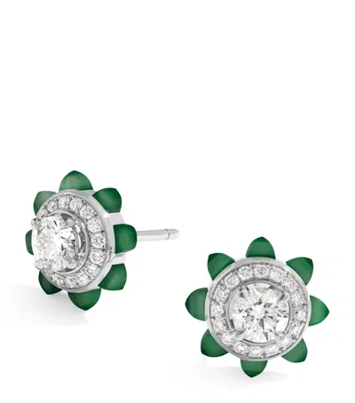 MARLI NEW YORK WHITE GOLD, DIAMOND AND GREEN AGATE TIP-TOP EARRINGS