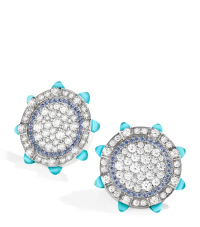 MARLI NEW YORK WHITE GOLD, DIAMOND AND SEA BLUE CHALCEDONY TIP-TOP STATEMENT EARRINGS