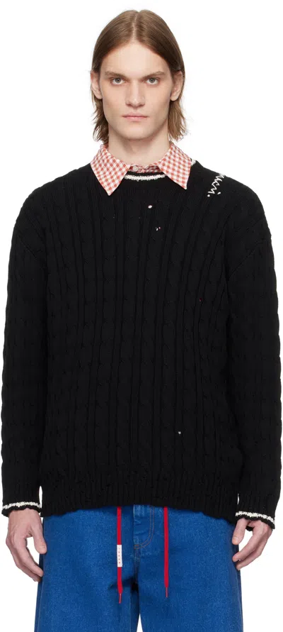 MARNI BLACK DISHEVELLED CABLE SWEATER