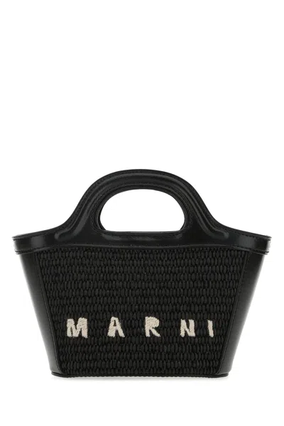 MARNI BLACK LEATHER AND STRAW MICRO TROPICALIA SUMMER HANDBAG