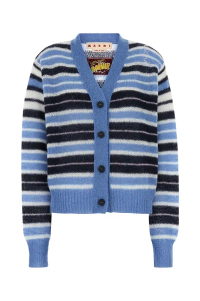 MARNI BLUE MOHAIR WOOL BLEND CARDIGAN