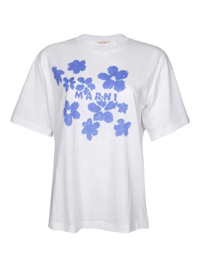 MARNI BOXY COTTON T-SHIRT WITH FLOWER PRINT