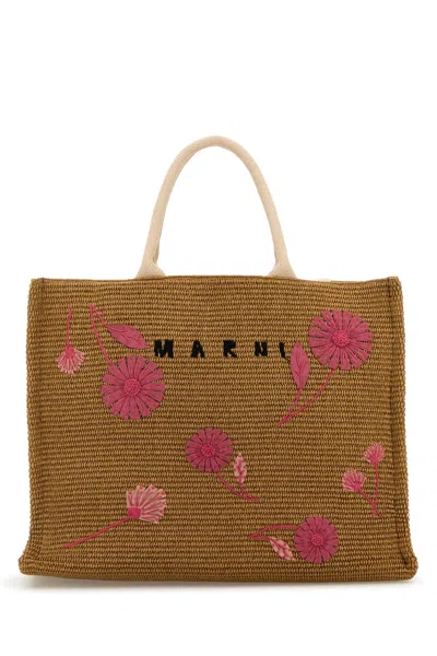 MARNI CARAMEL RAFFIA SHOPPING BAG