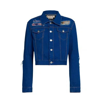 MARNI MARNI CROPPED MOHAIR DENIM JACKET 'ILLUSION BLUE' | WOMEN'S SIZE 42
