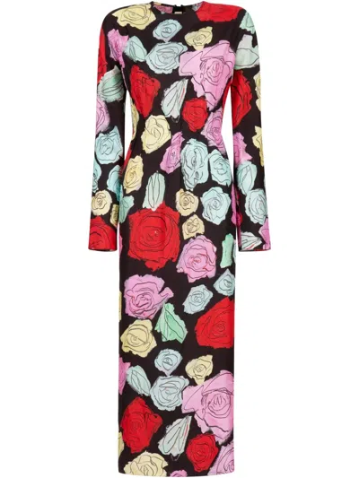 MARNI FLORAL-PRINT LONG-SLEEVE DRESS