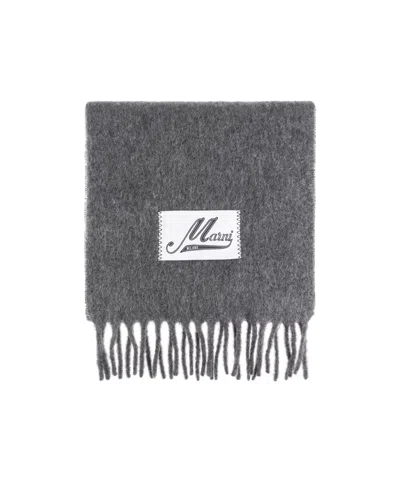 MARNI MARNI LOGO PATCH FRINGED SCARF