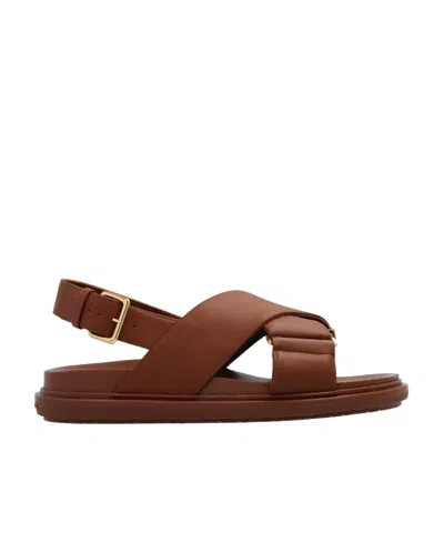 MARNI MARNI LOGO EMBOSSED BUCKLED SANDALS