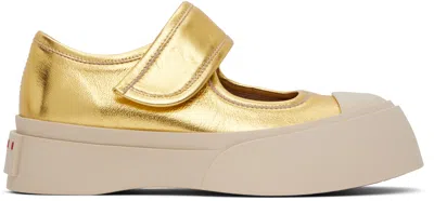 MARNI GOLD LEATHER MARY JANE BALLERINA FLATS