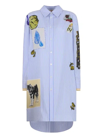 MARNI GRAPHIC-PATCHES STRIPED SHIRT DRESS