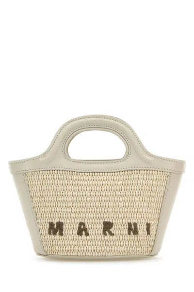 MARNI IVORY LEATHER AND STRAW MICRO TROPICALIA SUMMER HANDBAG