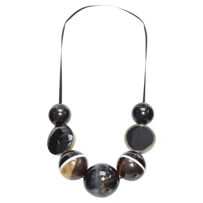 MARNI KHAKI ACRYLIC GIANT BALLS TIE RIBBON STATEMENT NECKLACE