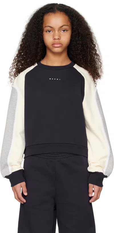 MARNI KIDS NAVY & OFF-WHITE COLORBLOCK SWEATSHIRT