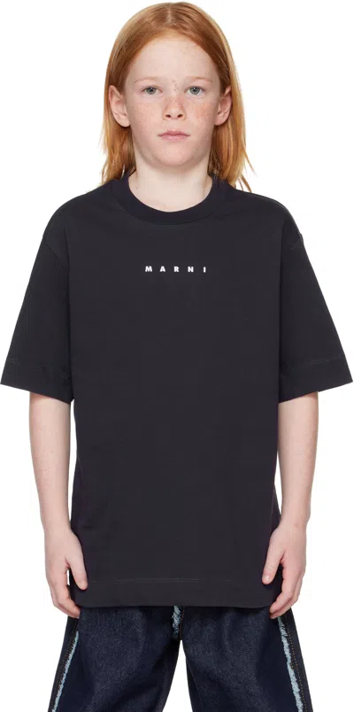 MARNI KIDS NAVY LOGO T-SHIRT