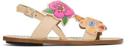 MARNI KIDS PINK & BROWN FLOWER SANDALS