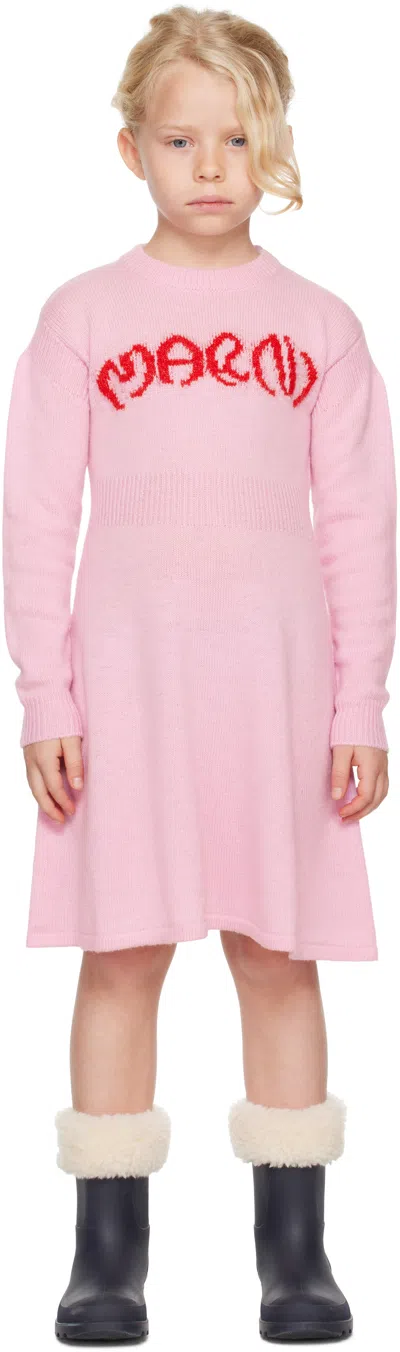 MARNI KIDS PINK BRUSHED LOGO DRESS