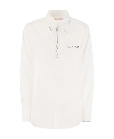 MARNI MARNI LOGO EMBROIDERED COLLARED LONG-SLEEVE SHIRT