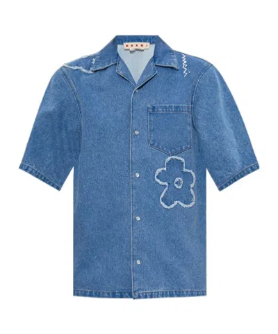 MARNI MARNI LOGO EMBROIDERED DENIM SHIRT