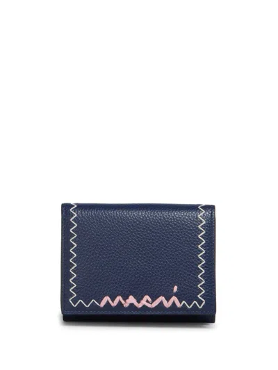 MARNI LOGO-EMBROIDERED LEATHER WALLET
