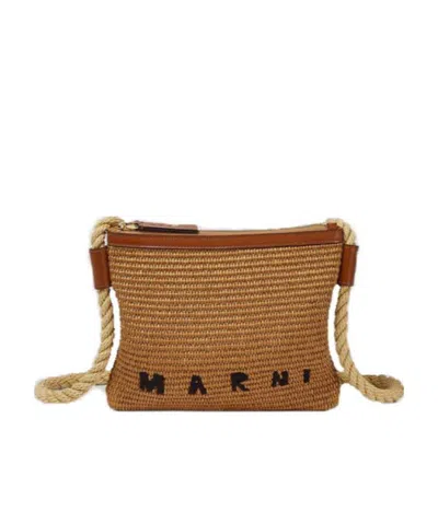 MARNI MARNI MARCEL LOGO EMBROIDERED CROSSBODY BAG