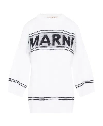 MARNI WHITE COTTON SWEATER WITH LOGO