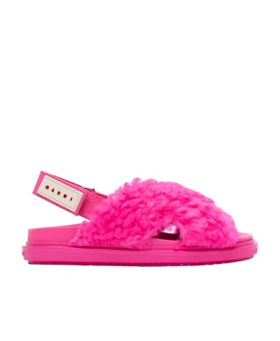 MARNI MARNI LOGO-PATCH SHEARLING SANDALS