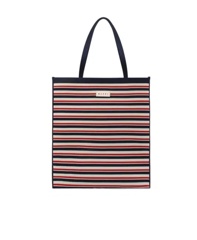 MARNI MARNI STRIPED LOGO PATCH TOTE BAG