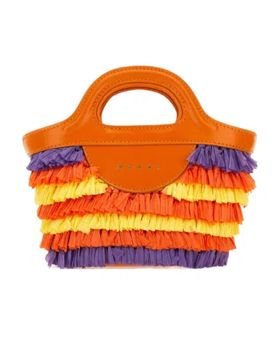 MARNI MARNI LOGO PRINTED FRINGE-DETAILED TOTE BAG