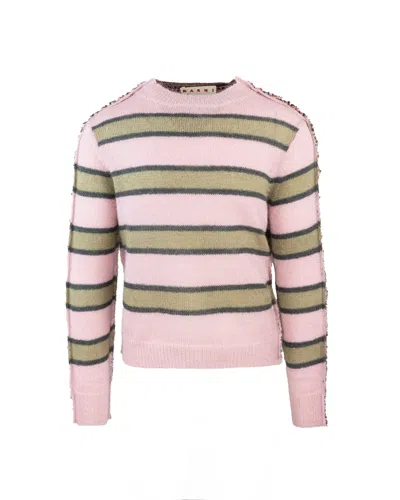 MARNI PINK STRIPED MOHAIR SWEATER