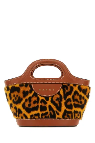 MARNI PRINTED SHEARLING AND LEATHER MICRO TROPICALIA HANDBAG