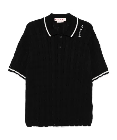 MARNI MARNI LOGO EMBROIDERED CABLE-KNIT POLO SHIRT