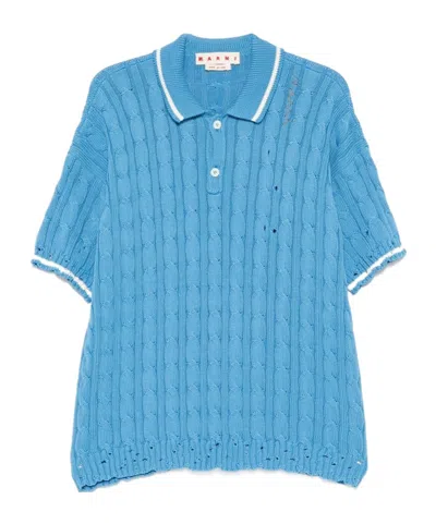 MARNI MARNI LOGO EMBROIDERED CABLE-KNIT POLO SHIRT