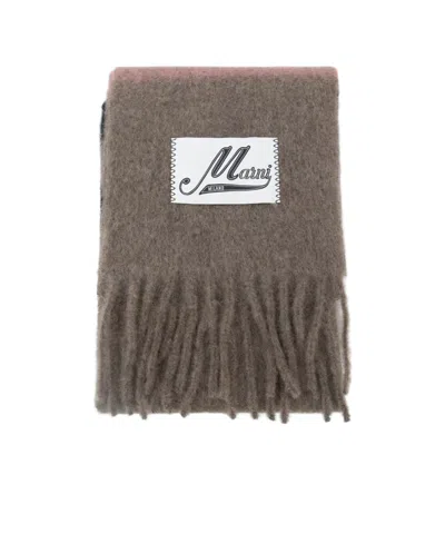 MARNI MARNI LOGO-PATCH FRINGED SCARF